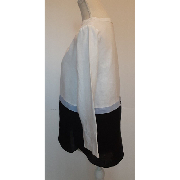 Tyler Boe Size XS White/Black Color Block 100% Linen Boxy Blouse - Picture 2 of 8